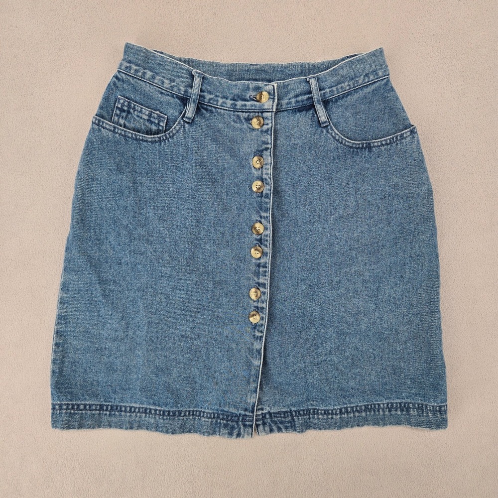 Capezio Denim Skirt Womens Size 10 Button Front 100% Cotton Vintage No Stretch
